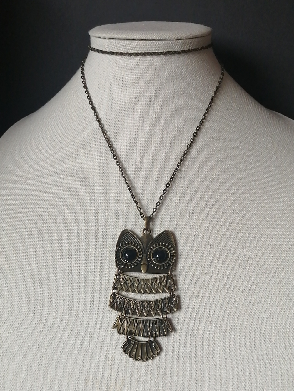 Articulated Owl Pendant Necklace Antique Brass Finish Bronze Tone Necklace